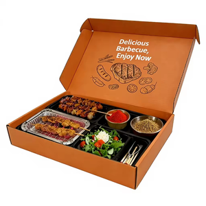 กล่องอาหารแบบใช้แล้วทิ้งพับได้พิมพ์โลโก้ได้ กล่องกระดาษสำหรับบาร์บีคิวแบบพกพา กล่องกระดาษลูกฟูกสำหรับบาร์บีคิวพร้อมช่องใส่ - Product Image 2