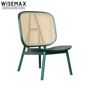 WISEMAX تصميم عينة أثاث عالية الظهر الخشب الصلب كرسي الطعام مطعم الطبيعة قصب الروطان صالة كرسي الطعام كرسي لسا