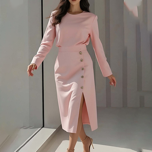 Abito Elegante da Donna per Ufficio, Manica Lunga con Bottoni e Spacco, Vestito Aderente per L'Ufficio e L'Uso Quotidiano, Spedizione Rapida, 1 MOQ - Product Image 3