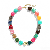 Collier à perles en forme de boule en acier inoxydable pour femmes, cadeau, bijoux de mode en résine multicolore