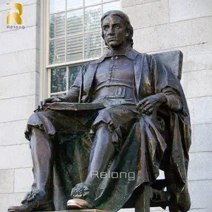 प्रसिद्ध आउटडोर स्ट्रीट उद्यान सजावट जीवन आकार धातु बैठे आदमी हार्वर्ड कांस्य कुर्सी मूर्तिकला