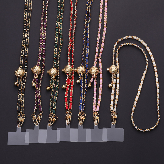 Lady Universal Crossbody Phone Lanyards Leather Metal Chain Phone Strap Adjustment Shoulder Lanyard for Women Girls