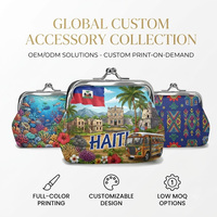 Porte-monnaie compact en cuir pour femme, souvenir touristique d'Haïti, avec logo personnalisé, impression couleur vive, vente en gros