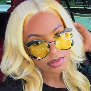 Lunettes de soleil tendance de luxe 2019 pour femmes, couleur jaune, effet papillon rouge, protection UV400, style œil de chat, surdimensionnées - Product Image 2