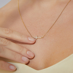 18K Gold Plated Brass 5A Zircon <b>Cross</b> Charm Necklace Link <b>Chain</b> Trendy Claw Setting Pendant with Custom Logo for Women Gift - Product Image 1