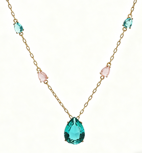 Collier en laiton plaqué or avec perles de cristal en forme de goutte d'eau pour femme, bijoux superposés multicolores en forme de larme, vente en gros - Product Image 4