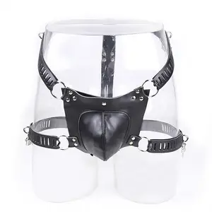 Leather Fetish Male Chastity Belt Penis Harness Panties Restraint Bondage Lock Cock Cage for Men Gay