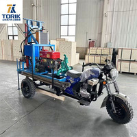 Petite plateforme de forage de puits d'eau portable sur châssis tricycle, profondeur 150m, avec mèche de forage PDC, moteur de pompe, alimentée au diesel, pour usage domestique
