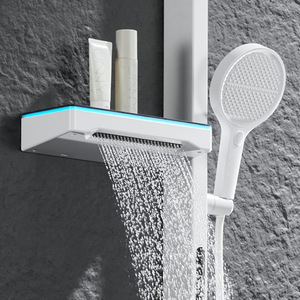 Double Layer Brass <b>Shower</b> Head Set Rectangle LED Minimalist Bathroom Waterfall <b>Shower</b> With Handheld Spray For Home Use - Product Image 1