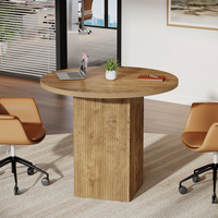 Petite table de bureau Tribesigns avec piédestal en bois cannelé pour gagner de la place, petit bureau rond pour salle de réunion