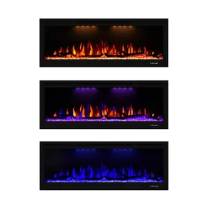 Luxstar 74 Inch 3D Black Fireplace Electric Heater Wall-mounted with Orange Blue Purple Top Lights electric fireplace Wall