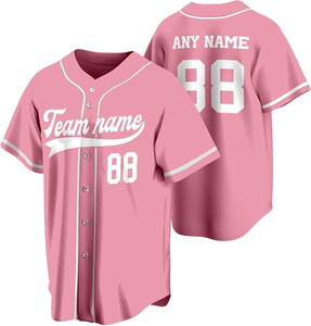 Camiseta de Béisbol Rosa con Logotipo Personalizado, Cierre de Botones, Manga Corta, Transpirable, 100% Poliéster, Impresión de Nombre y Número para Softbol - Product Image 1