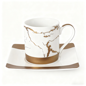 Tazza da Caffè/Tè in Ceramica Porcellana Effetto Marmo Dorato, Design Popolare, Ecologica, Resistente al Calore, Capacità 220ml con Piattino - Product Image 6