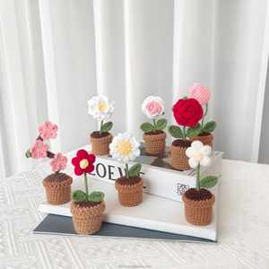 Mini pot de fleurs fait main en crochet, roses et tulipes, pour Noël, la Saint-Valentin, la fête des mères ou Halloween, idées de cadeaux - Product Image 5
