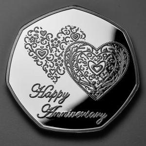 Новые горячие металлические монеты серебряные 999 с индивидуальным логотипом в виде сердца, подарок на день Святого Валентина, юбилейная коробка, металлические Юбилейные Монеты для свадьбы - Product Image 4