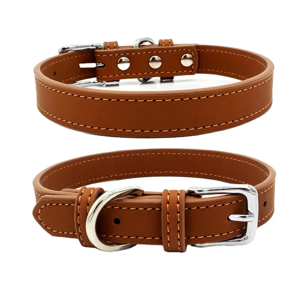 Factory wholesale eco-friendly high quality luxury solid colorful genuine leather dog collar