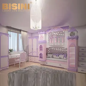 Modische Kinder Lagerung Etagen Bett Einzigartige Holz Prinzessin Rosa Betten Set