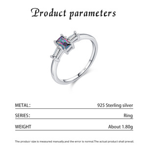 Princess Cut Zircon <b>925</b> <b>Silver</b> <b>Ring</b> Rhodium Plated Prong Setting Women's Engagement Band Classic Geometric Style - Product Image 2