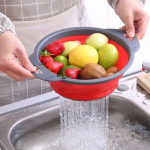 Cesta de drenaje plegable de silicona, colador plegable de plástico para lavar frutas y verduras, escurridor de cocina para alimentos - Product Image 1