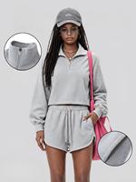Ensemble de survêtement 2 pièces pour femme : sweat à capuche avec cordon de serrage et short – Style preppy, sportif, pour club de tennis ou détente en extérieur