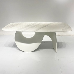Lussuoso grande tavolo da pranzo FRP <span class=keywords><strong>effetto</strong></span> <span class=keywords><strong>marmo</strong></span> Top High End per zone pranzo di lusso artistico Base curva tavolo da pranzo - Product Image 1