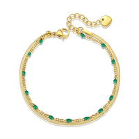 Bracelet tendance en acier inoxydable étanche plaqué or 18 carats, double couche, maille chevrons plate, pour femme, vente en gros