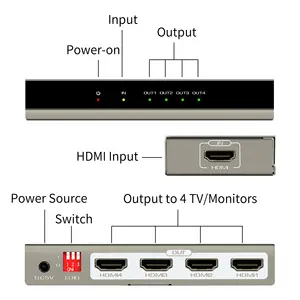 Original 4K HDMI Splitter 1X4 And 1 In 16 Out Port HDMI Switcher Amplifier Repeater Hub Out 3D 1080P 4KX2K/30HZ