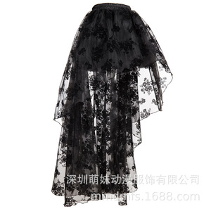 Black Asymmetrical <b>Lace</b> Embroidered Midi Skirt <b>Elastic</b> Waist Chiffon Women's Skirt - Product Image 2