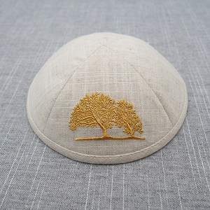 ผ้าลินินปักลายต้นไม้สีทองตามสั่งสไตล์ยิว ahava สามารถปรับแต่งได้สำหรับงานแต่งงานและ barbat mitzvahs, yarmulke - Product Image 2