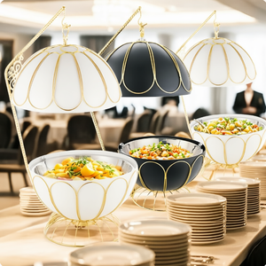Plat <span class=keywords><strong>de</strong></span> service rond <span class=keywords><strong>de</strong></span> luxe doré 8L avec couvercle suspendu, forme boule blanche et dorée pour <span class=keywords><strong>buffet</strong></span> <span class=keywords><strong>de</strong></span> restaurant, hôtel, mariage, fête - Product Image 1