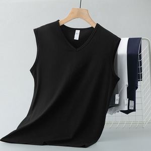 Débardeur d'été pour <span class=keywords><strong>homme</strong></span> en modal et soie glacée, à séchage rapide, couleur unie, col en V, style Normcore/Minimaliste, pour le sport et la gym - Product Image 2