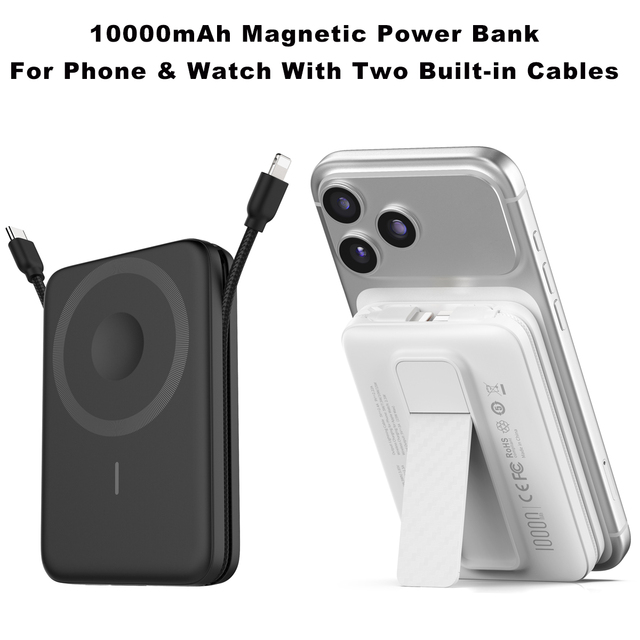 Portable Travel Digital Display PD20W SCP22.5W Built-in USBC Cable 10000mah Mini Magnetic Power Bank for Phone and Watch