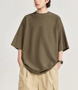 Camiseta bordada de sarga de peso pesado 2024 primavera y verano nueva línea de bordado de toalla bordado retro suelto de manga corta para hombre
