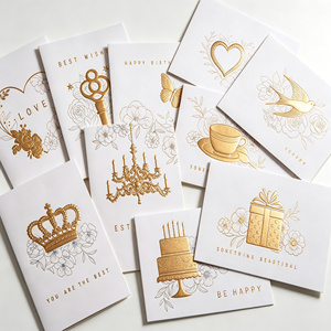 Cartes de vœux personnalisées en gros, cartes d'anniversaire rose macaron, dorure à chaud, pliables, papier cartonné blanc 300 g/m² - Product Image 1