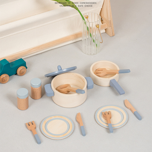 Nuevos juguetes para jugar a las casitas, juego de cocina de simulación, ollas y sartenes azules de madera, juguetes de cocina para niños - Product Image 5
