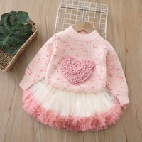 Nouveauté Automne Hiver Ensemble 2 pièces pour filles, jupe bouffante princesse, pull en tricot style coréen, tenue pour bébés filles