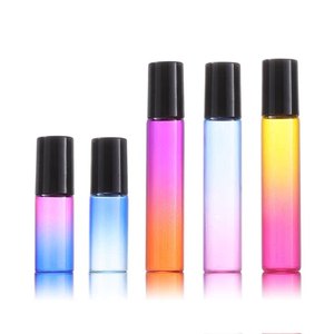Stock 5ml Mix Gradient Color Roll on Bottles 10ml Thin Empty Rainbow Glass Roller Bottles con bola de acero - Product Image 1