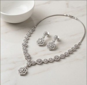 DIVYORO Floral Crystal Oxidized Silver Choker Set Elegant <b>Statement</b> <b>Necklace</b> Set with Earrings Designer Fashion Jewelry Set - Product Image 1
