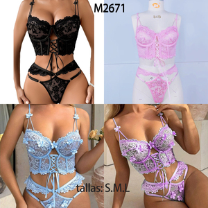 Sexy da donna in pizzo trasparente ricamato 2 pezzi Lingerie Set XL reggiseno mutandine regolabile figura evidenziazione fornitore OEM per - Product Image 3