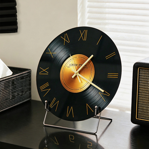 <b>Vintage</b> Retro Vinyl Record Desktop <b>Clock</b> with Stand Gold Numbers Living Room Entryway TV Cabinet Decor - Product Image 3