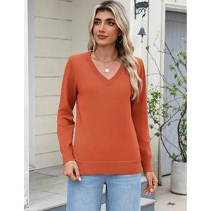 Pull à col en V pour femme, manches longues, décontracté, léger, doux, tricot côtelé, pour l'automne - Product Image 2