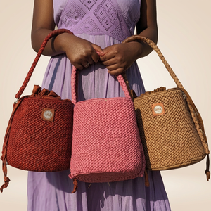 Ana crochet raffia Bucket Bag Solid Color Summer Women's <b>Handbag</b> for Shopping - Product Image 1