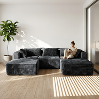 Canapé modulaire sectionnel en velours côtelé en forme de U, convertible, avec 2 ottomanes, sièges profonds, compressé sous vide