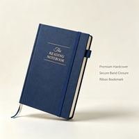 Carnet de lecture personnalisé en tissu bleu marine, couverture rigide, avec dorure à chaud, pour les amateurs de livres