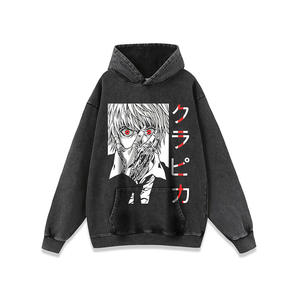Sweat-shirt personnalisé en coton noir lourd, lavage à l'acide, graphique vintage, HXH <span class=keywords><strong>HUNTER</strong></span> <span class=keywords><strong>X</strong></span> <span class=keywords><strong>HUNTER</strong></span> KILLUA Anime, t-shirt pour homme, sweat-shirt - Product Image 4