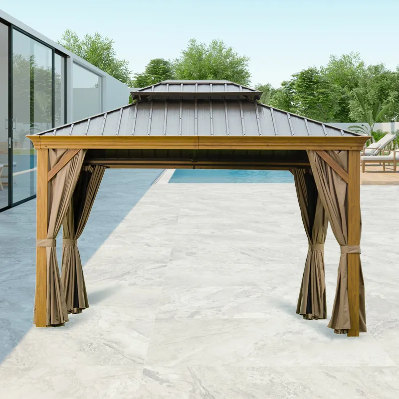 Pare-soleil de toit imperméable de pavillon en aluminium extérieur de gazebo de jardin de luxe avec le filet et les rideaux