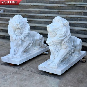 Coppia di Statue di Leoni in Marmo Bianco YOUFINE, Decorazione Classica per Ingresso Villa - Product Image 5