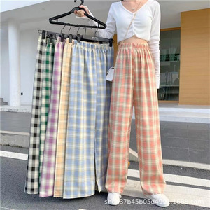 <span class=keywords><strong>Pantalon</strong></span> décontracté à carreaux pour femmes Printemps Drapé Baggy Slim <span class=keywords><strong>Pantalon</strong></span> de pyjama Taille haute <span class=keywords><strong>Pantalon</strong></span> à carreaux à jambe droite - Product Image 2