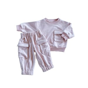 Conjunto de suéter de algodón suave para bebé, otoño-primavera, con overol de bolsillos grandes, conjunto informal de dos piezas - Product Image 5