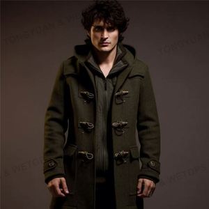 <strong>Men's</strong> Wool <strong>Duffle</strong> Cotton Hoodie Overcoat Horn Button <strong>Men</strong> Trench <strong>Coat</strong> - Product Image 4